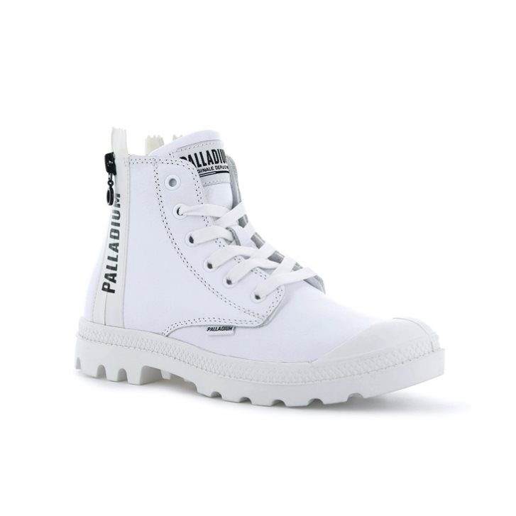 Palladium Pampa Ubn Zips Leather Støvler Dame Hvite | 689205-KCZ