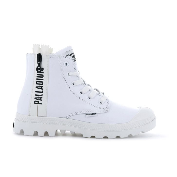 Palladium Pampa Ubn Zips Leather Støvler Dame Hvite | 689205-KCZ