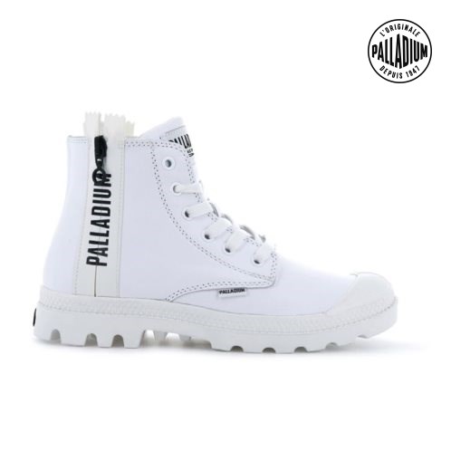 Palladium Pampa Ubn Zips Leather Støvler Dame Hvite | 689205-KCZ